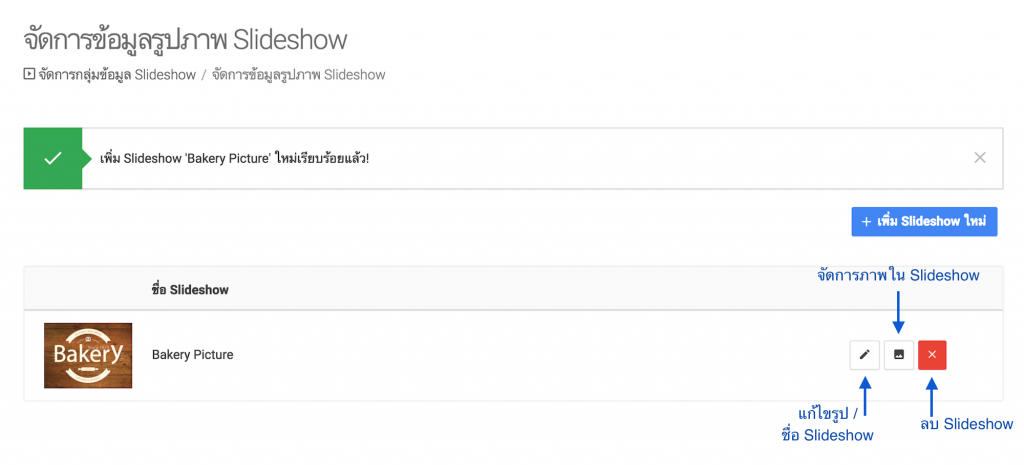 ภาพหลังจากเพิ่ม Slideshow