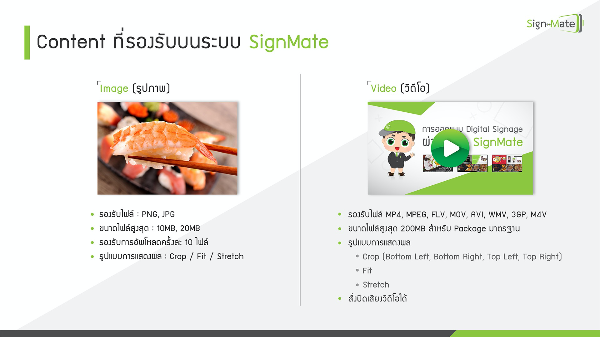 ขนาดไฟล์รูปภาพและวิดีโอที่รองรับ
