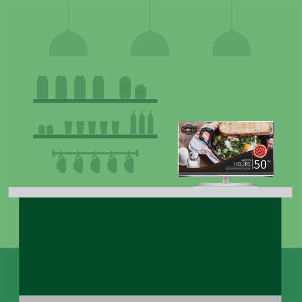 ตั้งจอ Digital Signage ไว้บนโต๊ะ Counter